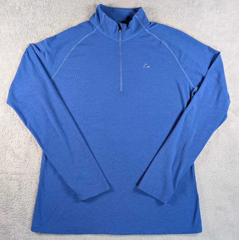 Paradox Merino Wool Shirt Womens XL Blue 1/4 Zip Base Layer Thumbholes Running - Picture 2 of 8